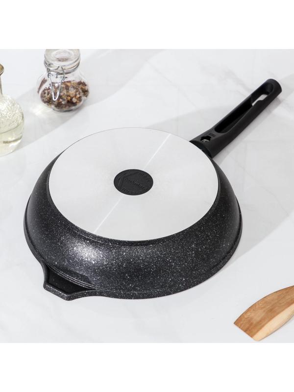 Сковорода, d=24 см, съёмная ручка, стеклянная крышка, антипригарное покрытие, цвет тёмный мрамор