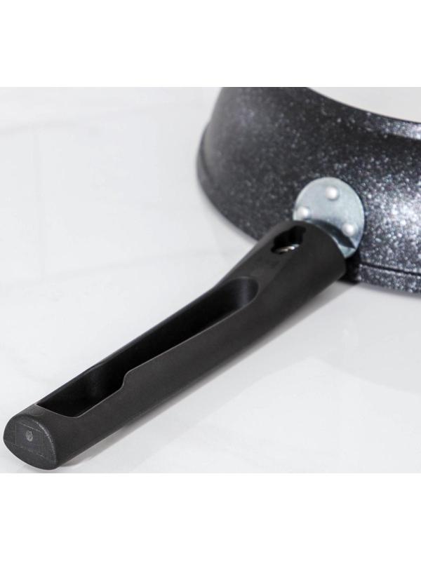 Сковорода, d=24 см, съёмная ручка, стеклянная крышка, антипригарное покрытие, цвет тёмный мрамор