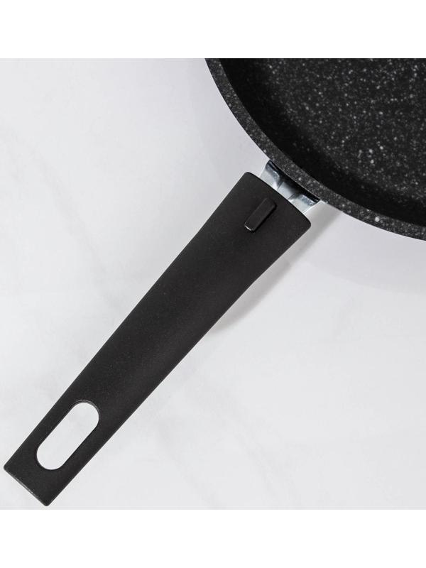 Сковорода, d=24 см, съёмная ручка, стеклянная крышка, антипригарное покрытие, цвет тёмный мрамор