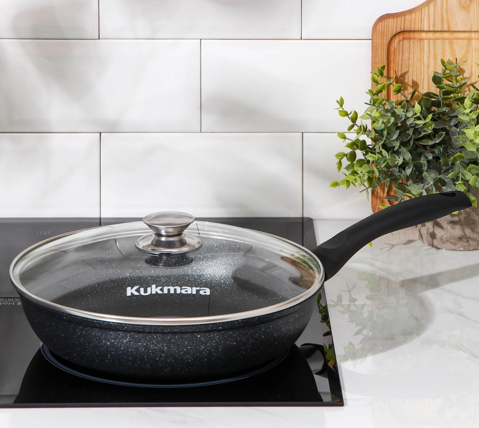 Сковорода, d=26 см, пластиковая ручка, стеклянная крышка, антипригарное покрытие, цвет тёмный мрамор