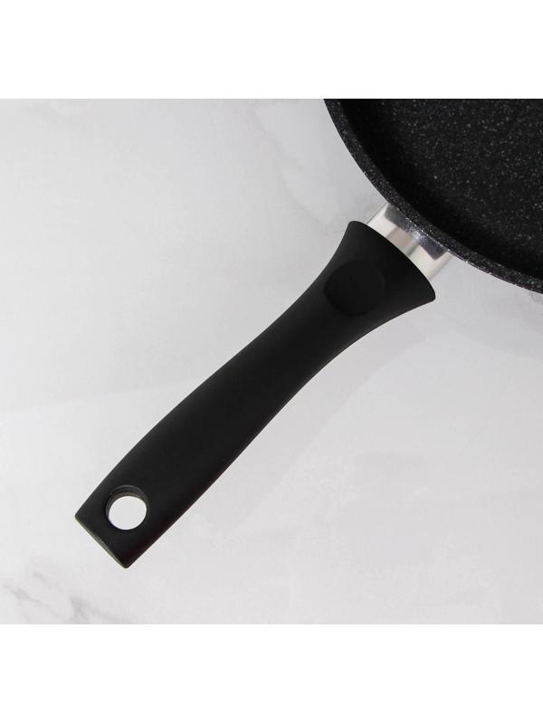 Сковорода, d=26 см, пластиковая ручка, стеклянная крышка, антипригарное покрытие, цвет тёмный мрамор
