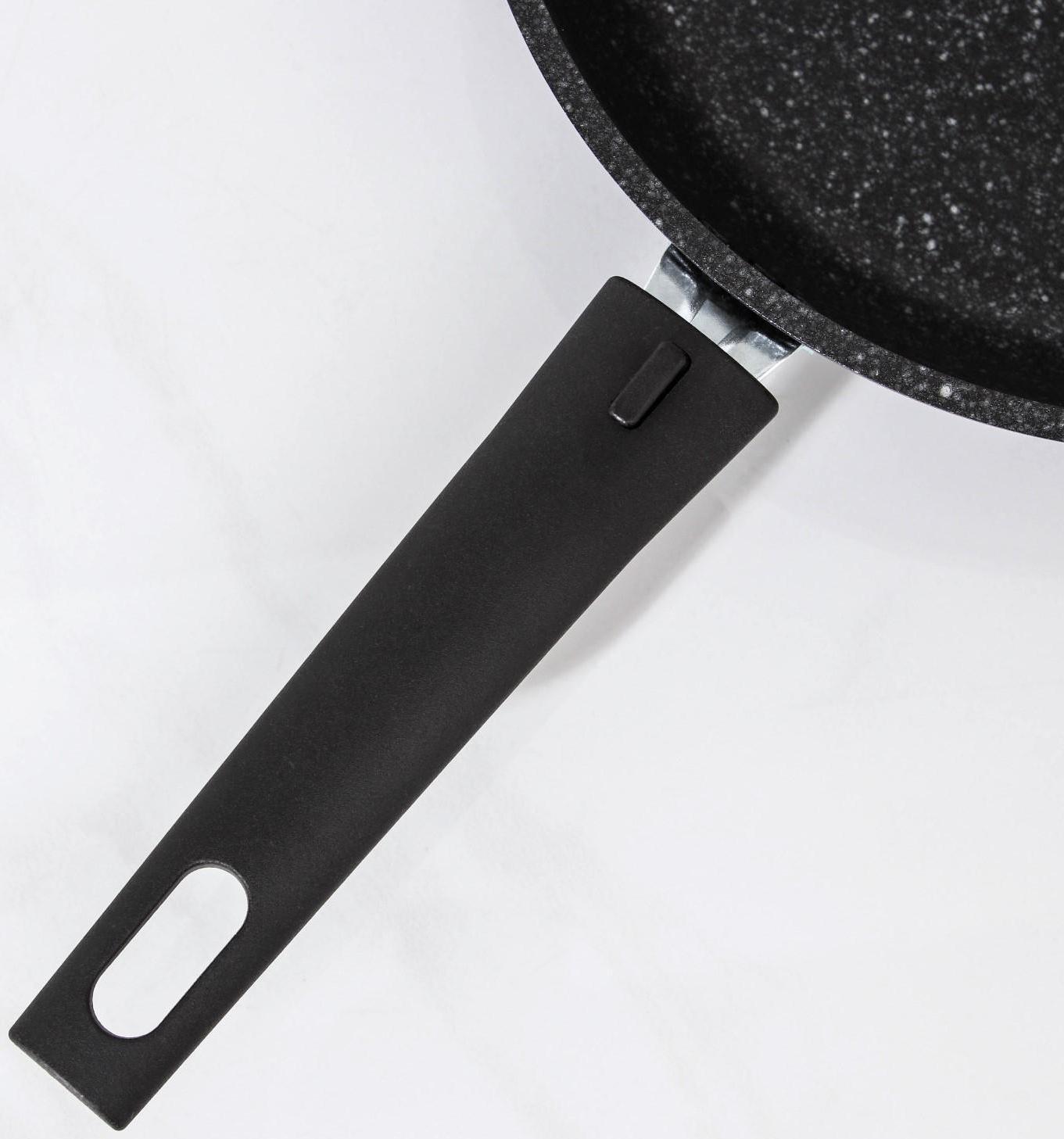 Сковорода, d=26 см, съёмная ручка, стеклянная крышка, антипригарное покрытие, цвет тёмный мрамор