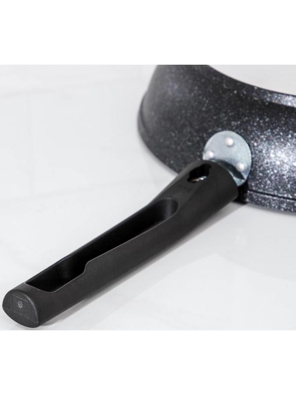 Сковорода, d=26 см, съёмная ручка, стеклянная крышка, антипригарное покрытие, цвет тёмный мрамор