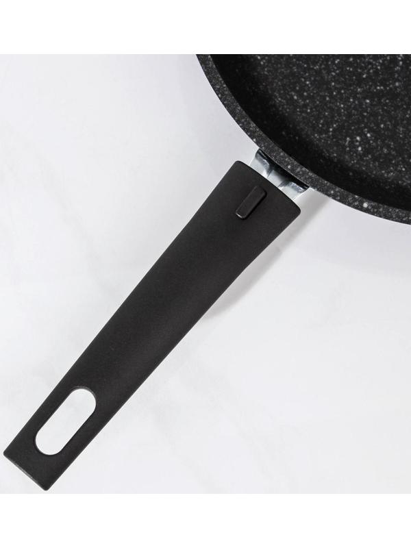 Сковорода, d=26 см, съёмная ручка, стеклянная крышка, антипригарное покрытие, цвет тёмный мрамор