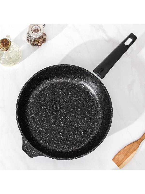 Сковорода, d=26 см, съёмная ручка, стеклянная крышка, антипригарное покрытие, цвет тёмный мрамор