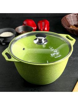 Кастрюля Trendy style, 4 л, стеклянная крышка, антипригарное покрытие, цвет зелёный