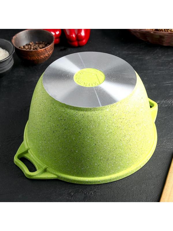 Кастрюля Trendy style, 4 л, стеклянная крышка, антипригарное покрытие, цвет зелёный