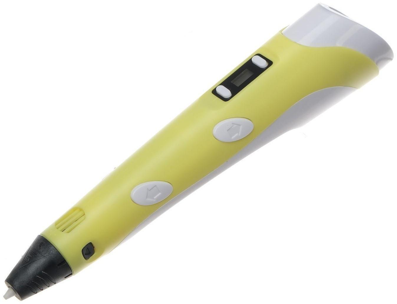 Подарочный набор, 3D ручка + трафарет + пластик PLA 10 цветов по 10 м (желтый светящийся)