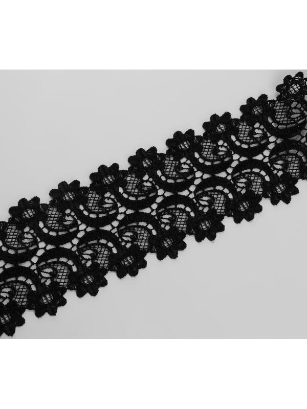 Кружево гипюровое, 70 мм × 6,8 ± 0,5 м, цвет чёрный