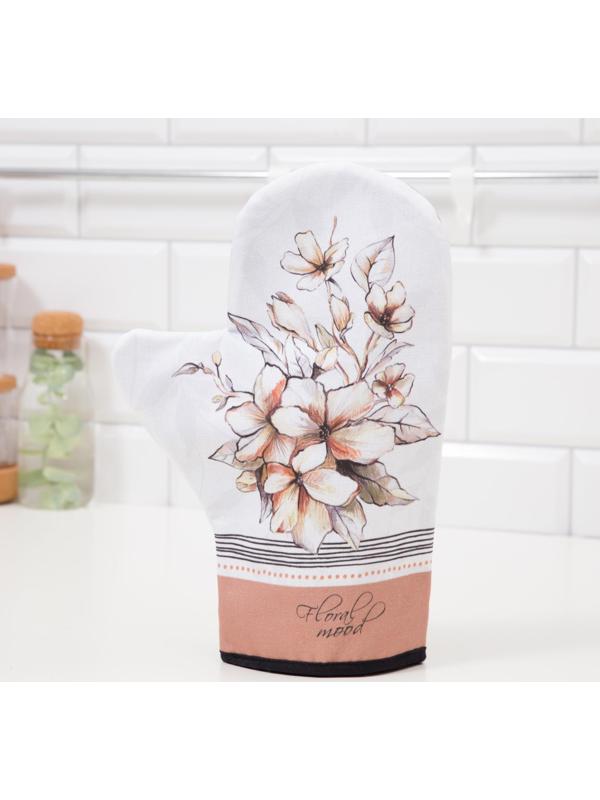 Варежка-прихватка Этель Floral mood 20х28 см, 100% хлопок, саржа, ватин 250 г/м2
