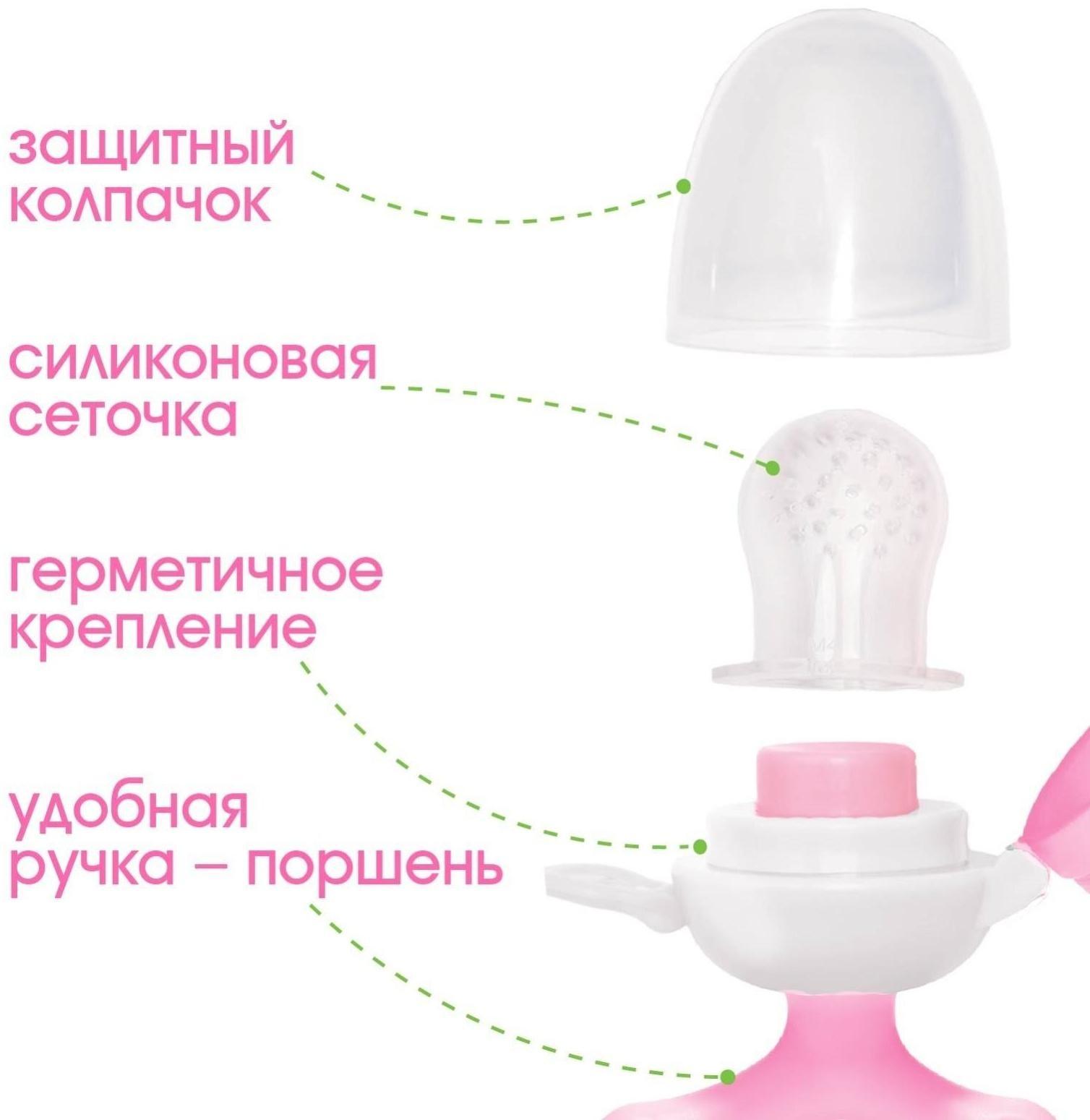 Ниблер с силиконовой сеточкой, вращающийся поршень, цвет розовый