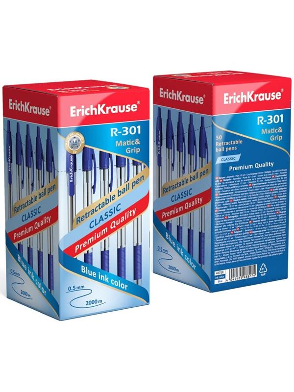 Ручка шариковая автоматическая Erich Krause R-301 Classic Matic & Grip, стержень синий, 1.0 мм