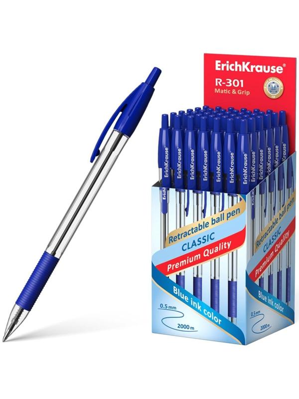 Ручка шариковая автоматическая Erich Krause R-301 Classic Matic & Grip, стержень синий, 1.0 мм
