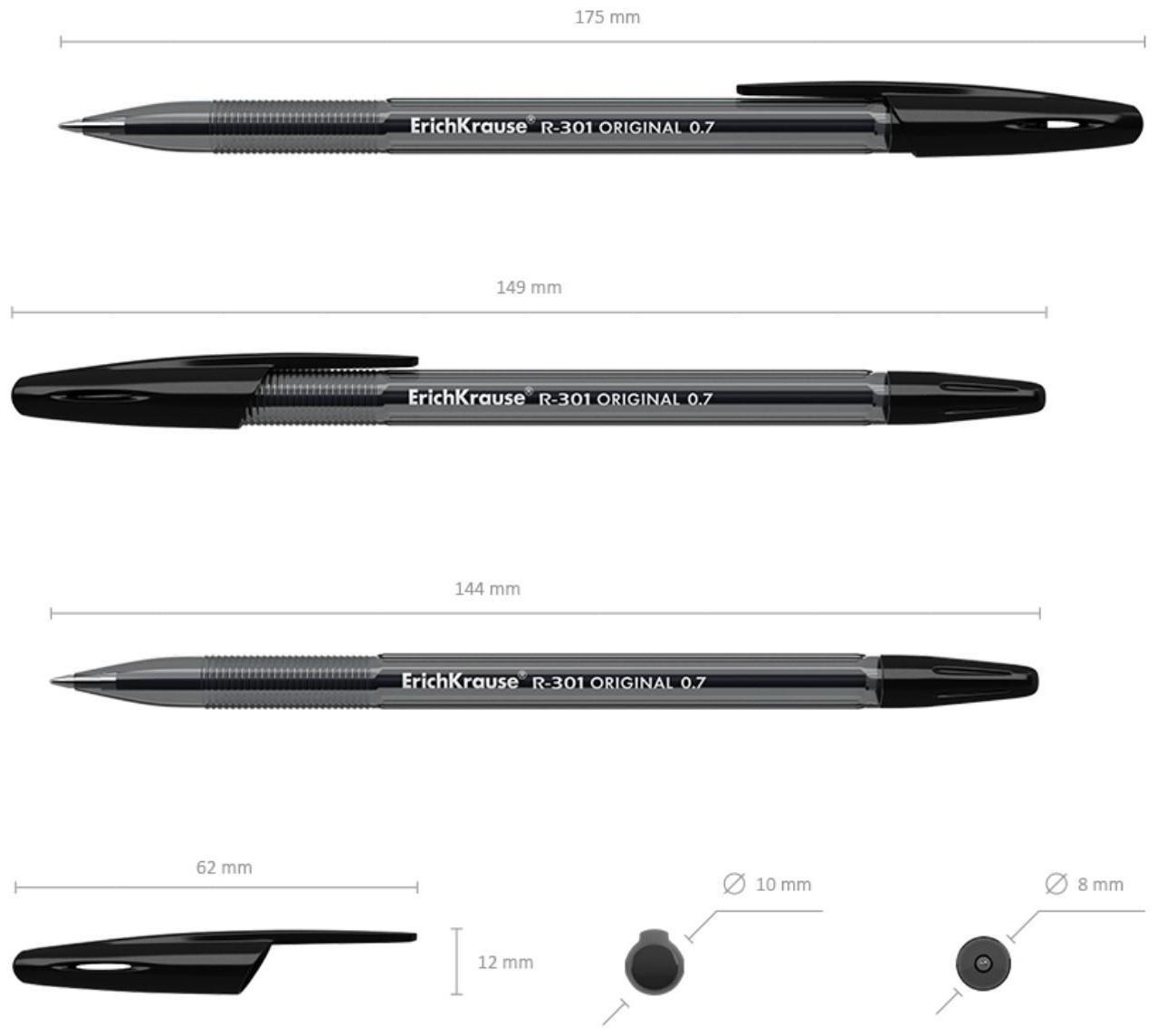 Ручка шариковая Erich Krause R-301 Original Stick, стержень черный 0,7 мм
