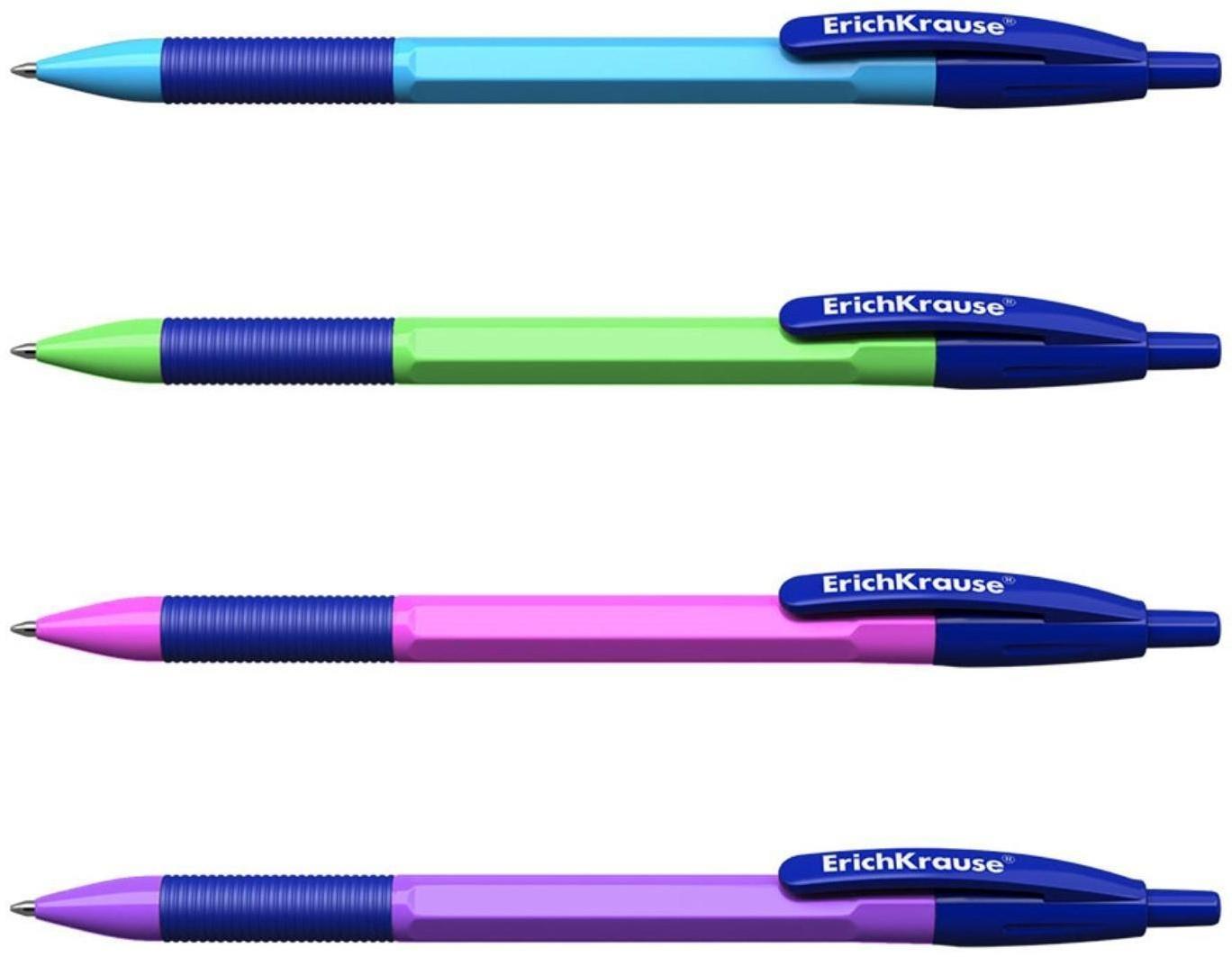 Ручка шариковая ErichKrause R-301 Neon Matic & Grip, узел 0.7 мм, автоматическая, стержень синий, корпус МИКС (4 цвета)