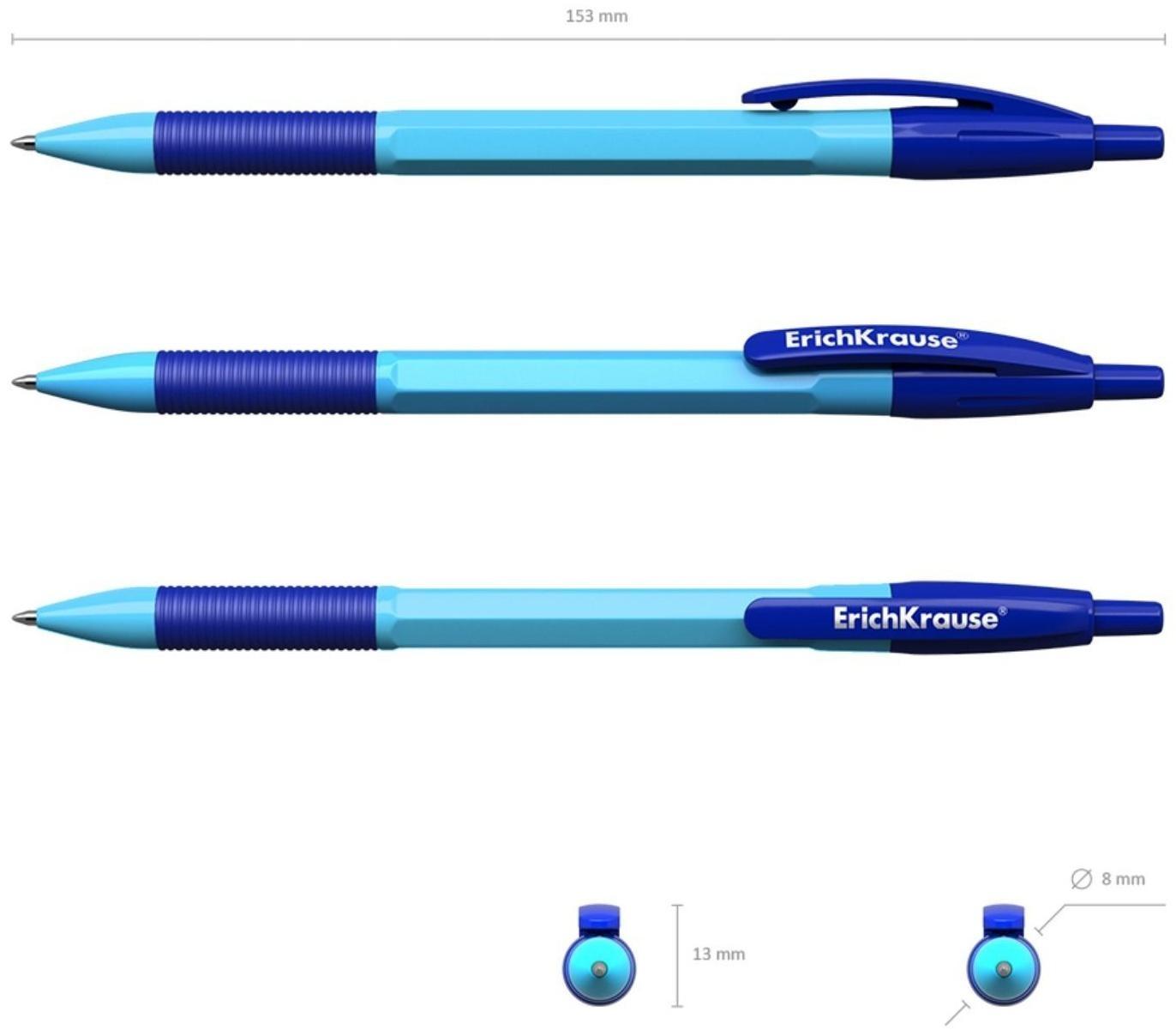 Ручка шариковая ErichKrause R-301 Neon Matic & Grip, узел 0.7 мм, автоматическая, стержень синий, корпус МИКС (4 цвета)