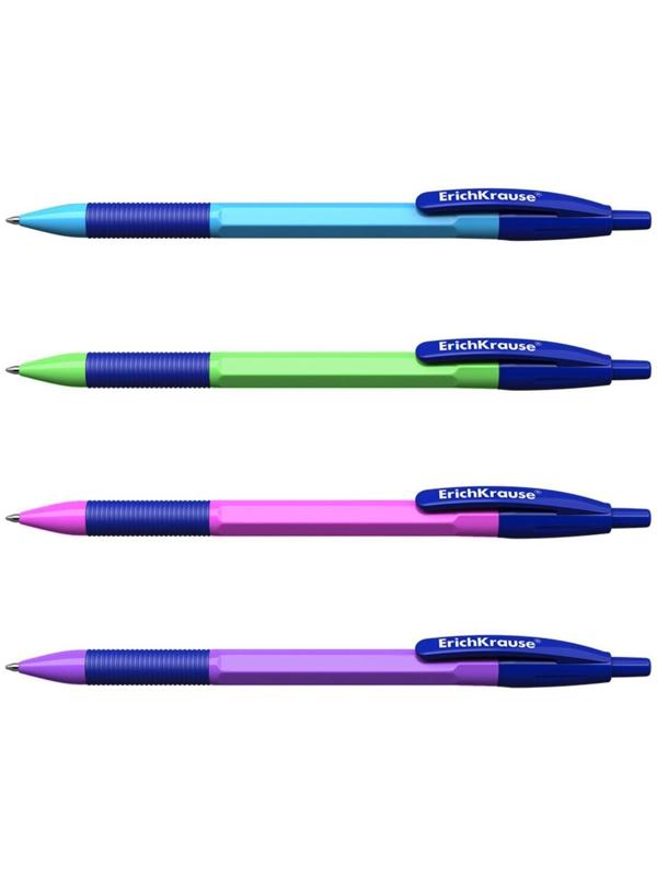 Ручка шариковая ErichKrause R-301 Neon Matic & Grip, узел 0.7 мм, автоматическая, стержень синий, корпус МИКС (4 цвета)