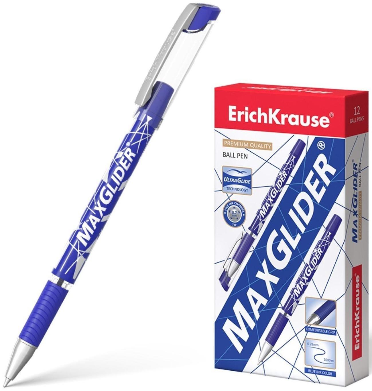 Ручка шариковая Erich Krause MaxGlider Ultra Glide, суперкомфортное письмо, синяя