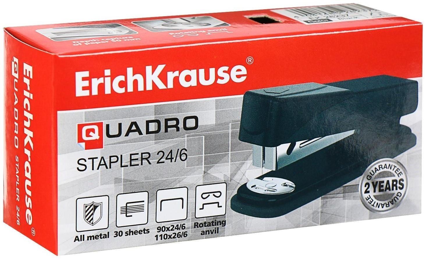 Степлер ErichKrause Quadro, № 24/6, до 30 листов, чёрный