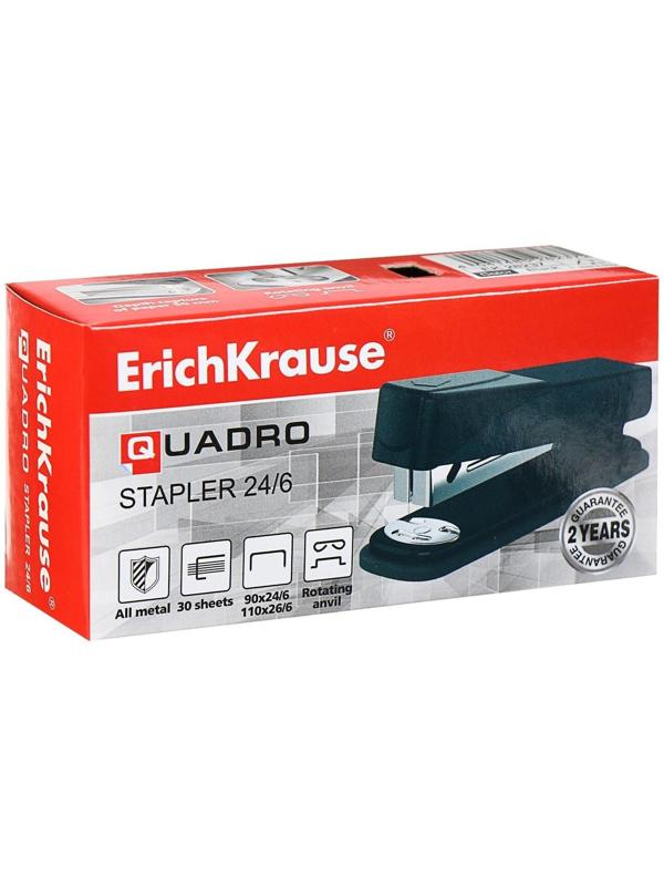 Степлер ErichKrause Quadro, № 24/6, до 30 листов, чёрный