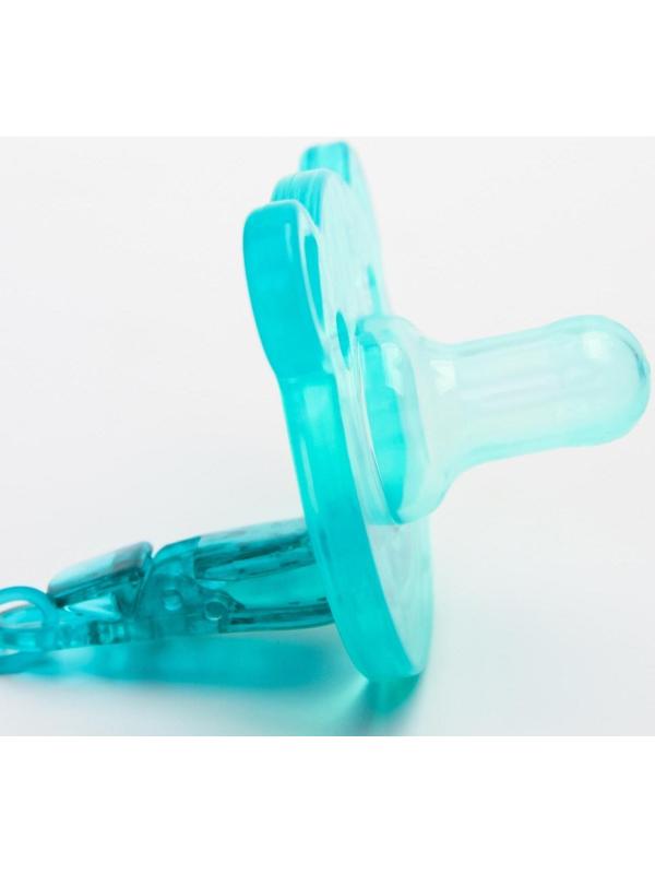 Пустышка цельносиликоновая, с держателем, в контейнере, от 0 мес., цвет зеленый