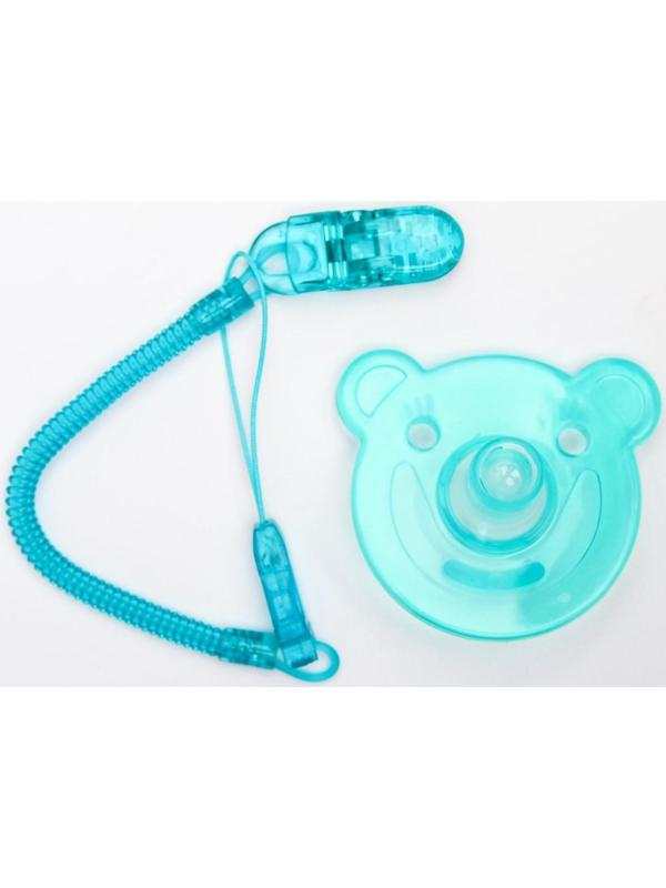 Пустышка цельносиликоновая, с держателем, в контейнере, от 0 мес., цвет зеленый