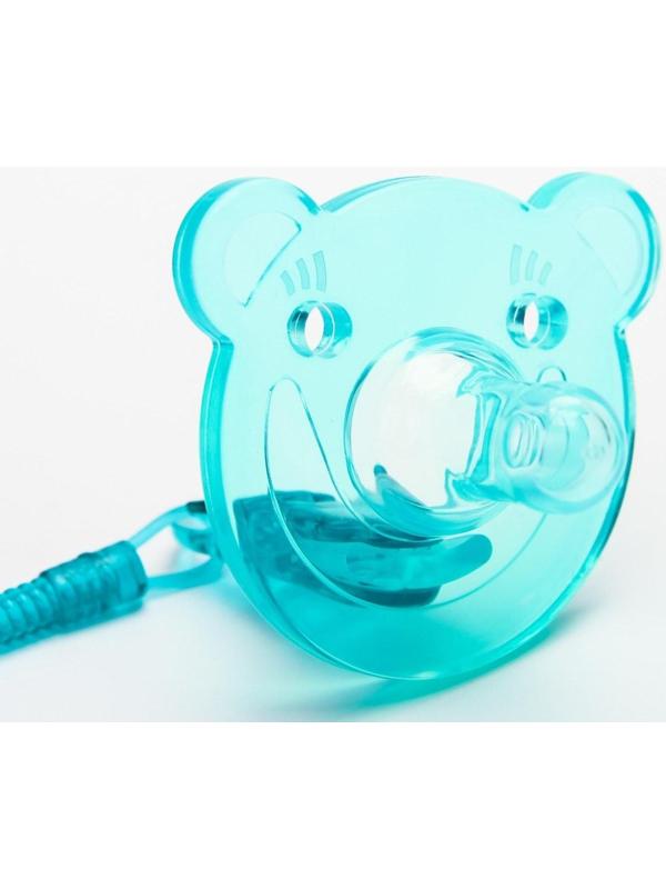 Пустышка цельносиликоновая, с держателем, в контейнере, от 0 мес., цвет зеленый