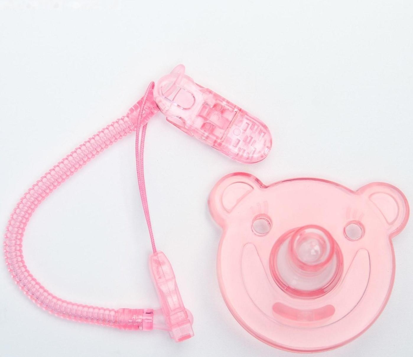 Пустышка цельносиликоновая, с держателем, в контейнере, от 0 мес., цвет розовый