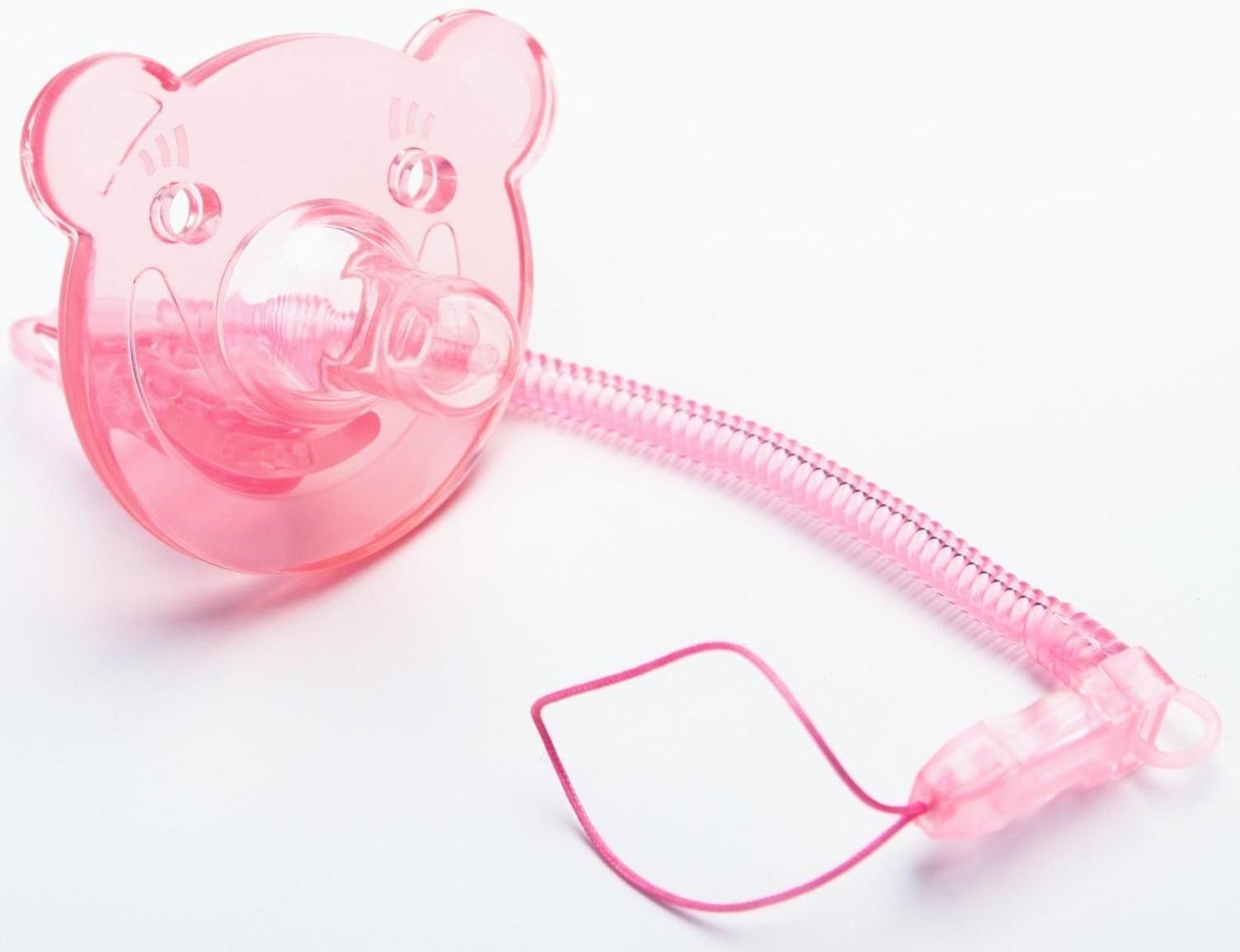 Пустышка цельносиликоновая, с держателем, в контейнере, от 0 мес., цвет розовый