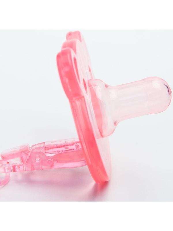 Пустышка цельносиликоновая, с держателем, в контейнере, от 0 мес., цвет розовый