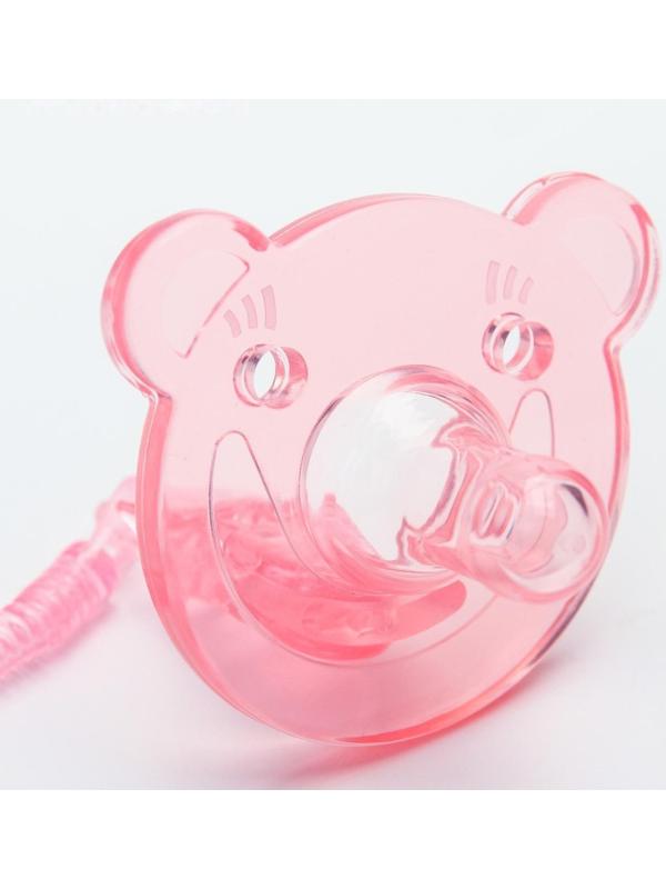Пустышка цельносиликоновая, с держателем, в контейнере, от 0 мес., цвет розовый