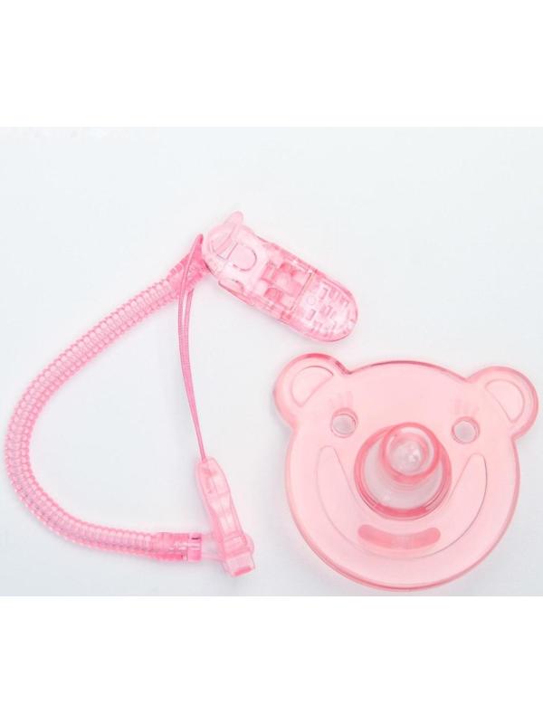 Пустышка цельносиликоновая, с держателем, в контейнере, от 0 мес., цвет розовый