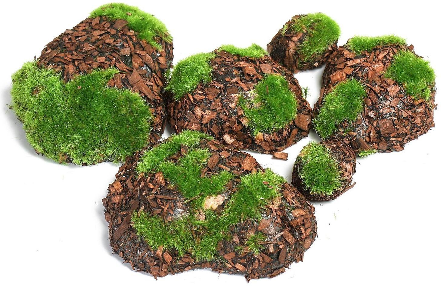 Мох искусственный «Камни», с корой, набор 6 шт.