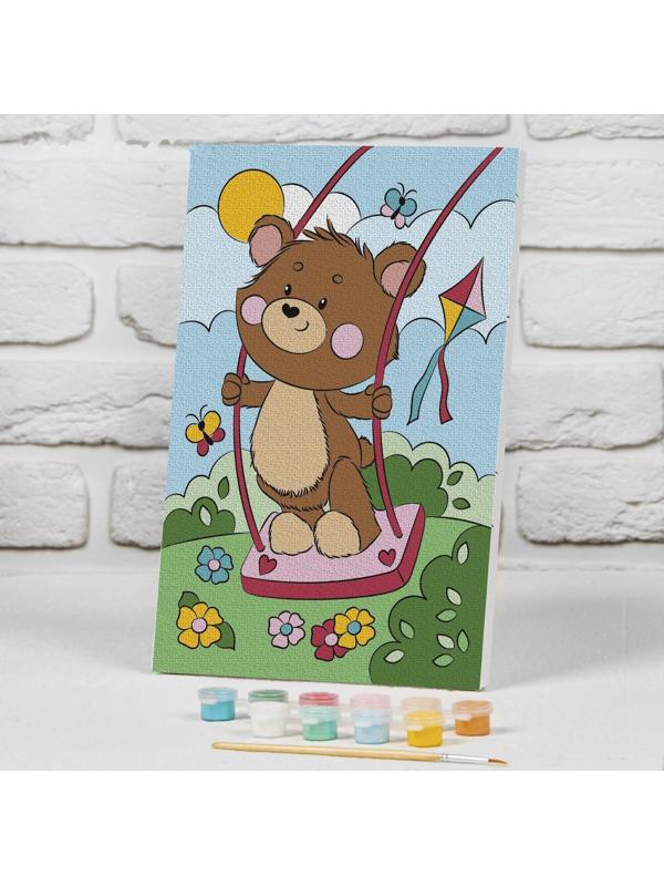 Картина по номерам на подрамнике «Медвежонок на качели» 20×30 см