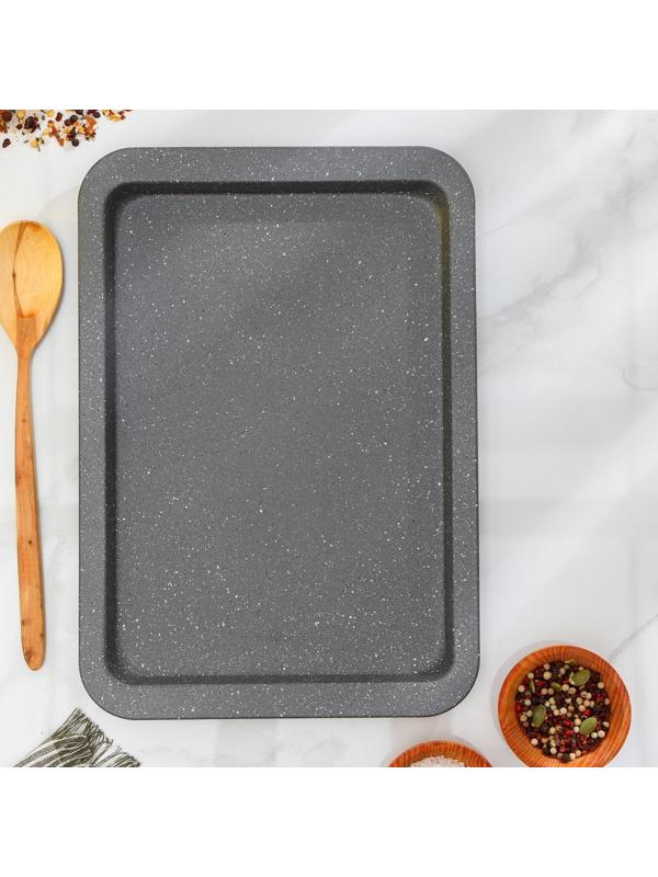 Противень Доляна «Элин Мрамор. Прямоугольник», 33×23×2 см, антипригарное покрытие, цвет серый