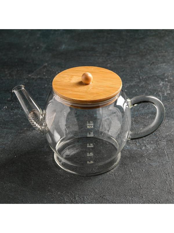 Чайник стеклянный заварочный «Эко. Бабл», 1,5 л, 26,5×14×16,5 см, металлическое сито