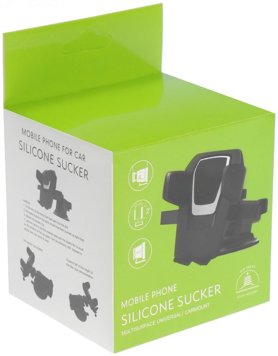 Держатель телефона на присоске, раздвижной 6.5-10 см, черный