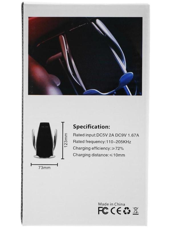 Держатель телефона в дефлектор, беспроводная зарядка, сенсорный захват 6-9.5 см, серебро