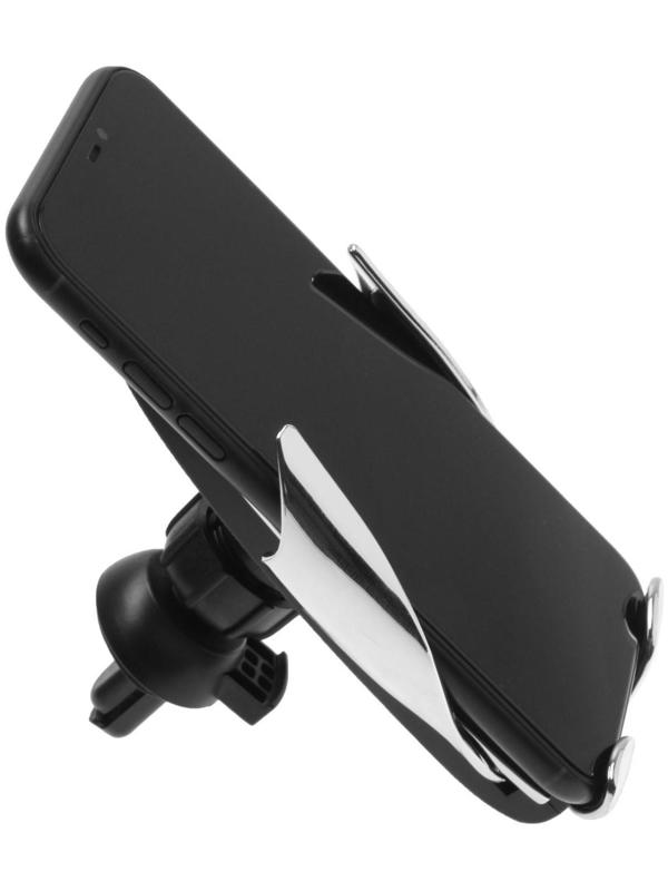 Держатель телефона в дефлектор, беспроводная зарядка, сенсорный захват 6-9.5 см, серебро