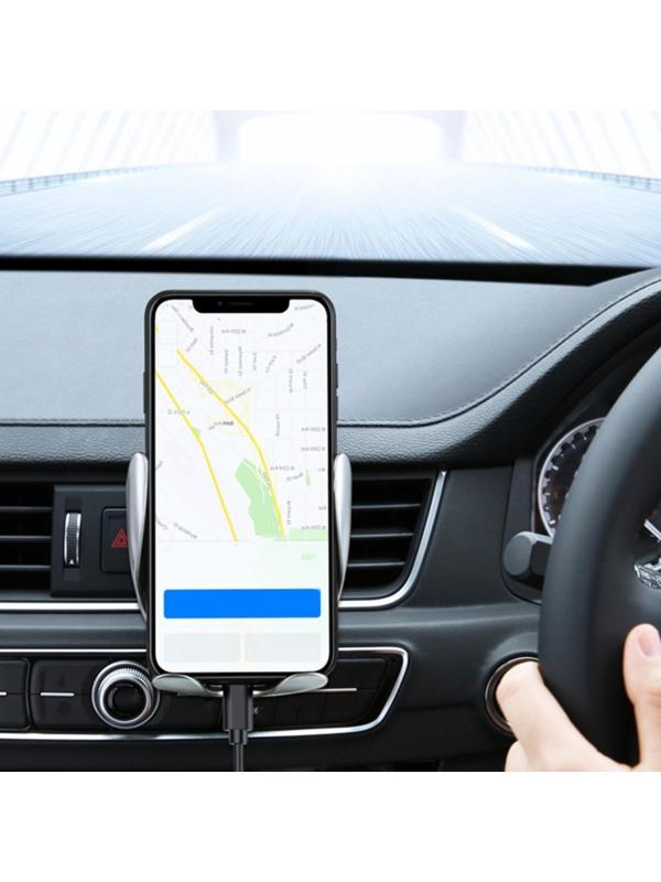 Держатель телефона в дефлектор, беспроводная зарядка, сенсорный захват 6-9.5 см, серебро