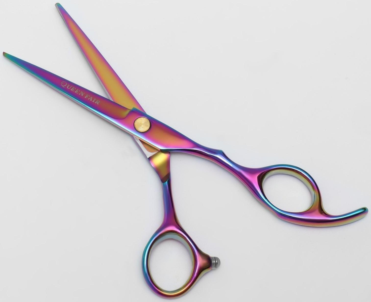 Ножницы парикмахерские с упором «Premium», загнутые кольца, лезвие — 5,5 см, цвет хамелеон