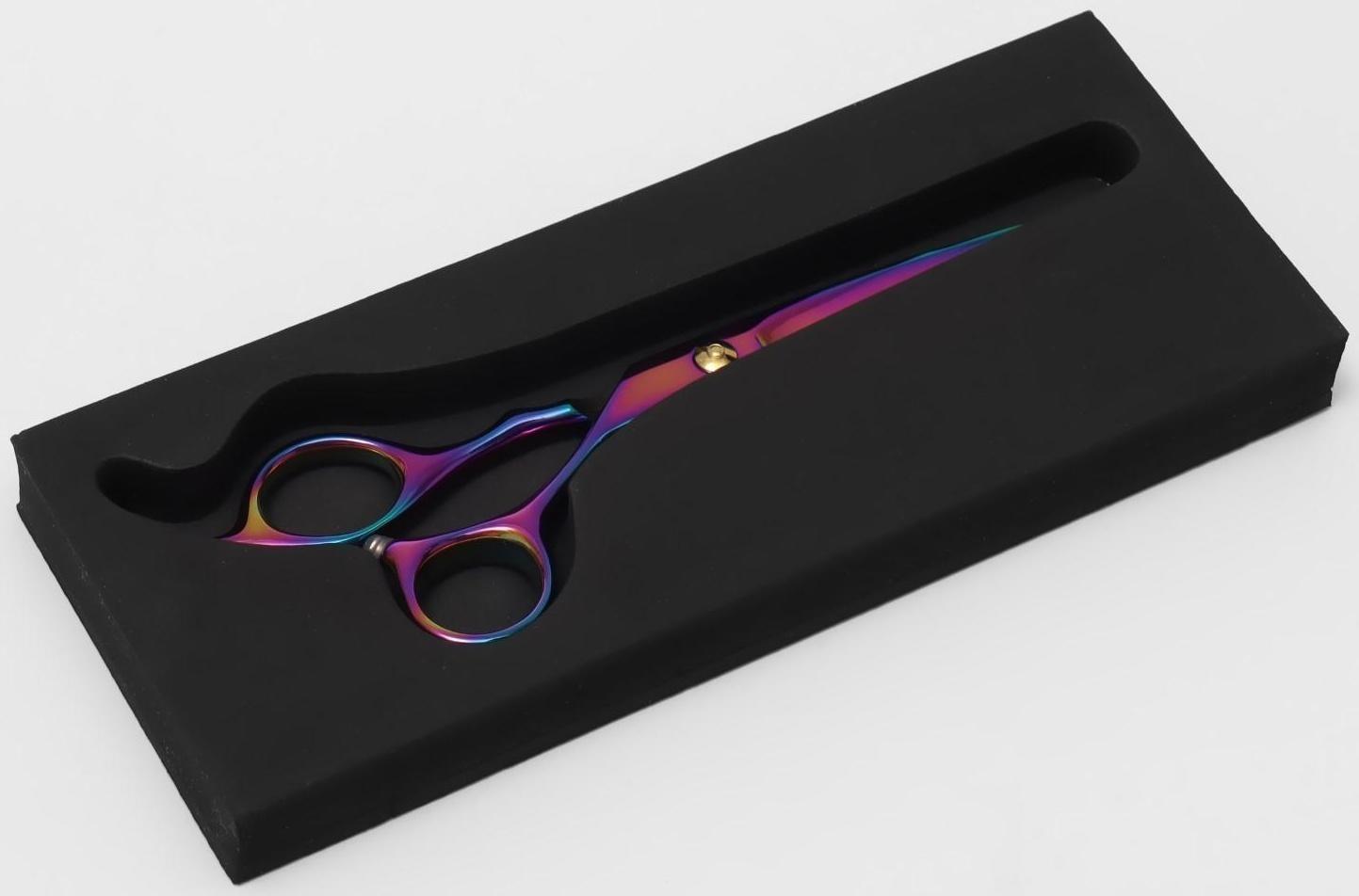 Ножницы парикмахерские с упором «Premium», загнутые кольца, лезвие — 5,5 см, цвет хамелеон