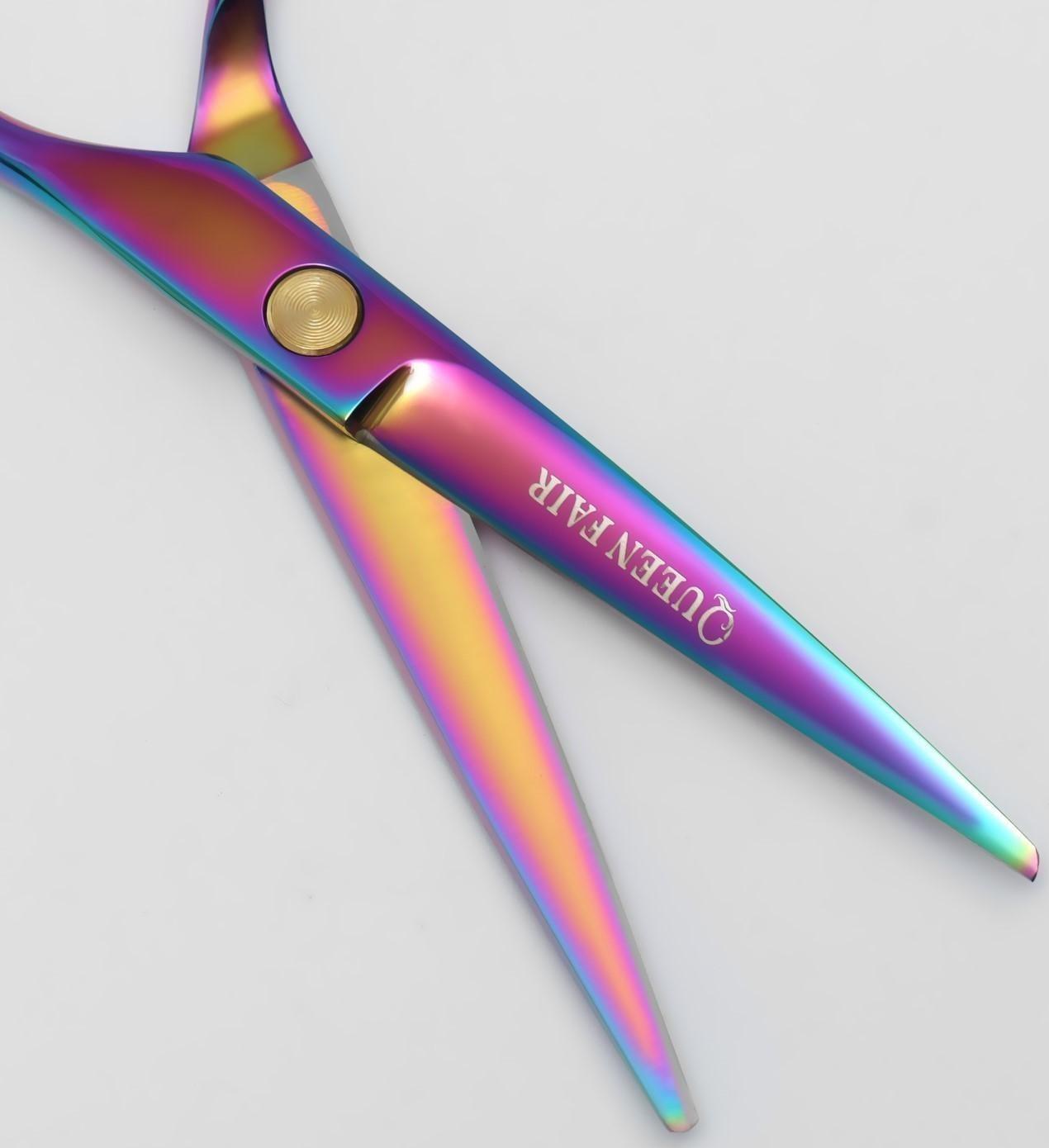 Ножницы парикмахерские с упором «Premium», загнутые кольца, лезвие — 5,5 см, цвет хамелеон