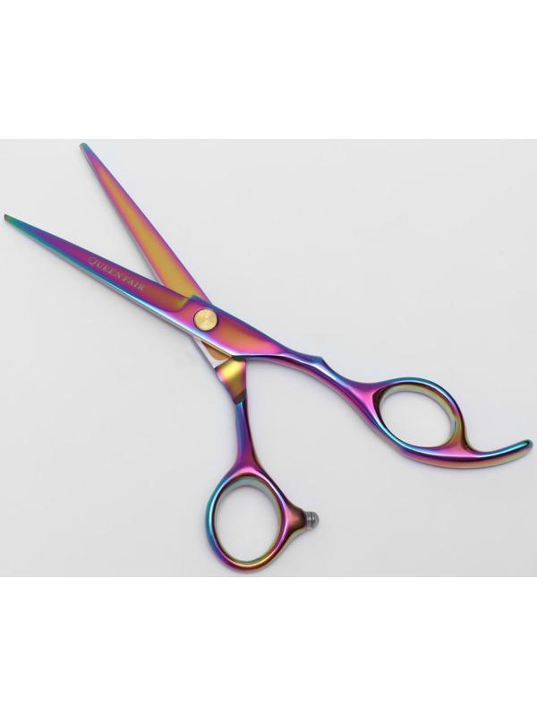 Ножницы парикмахерские с упором «Premium», загнутые кольца, лезвие — 5,5 см, цвет хамелеон