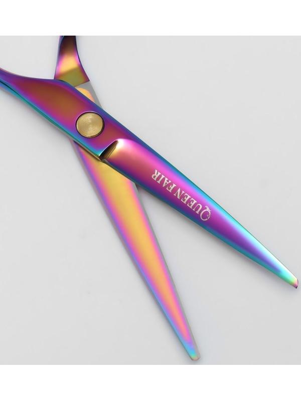 Ножницы парикмахерские с упором «Premium», загнутые кольца, лезвие — 5,5 см, цвет хамелеон