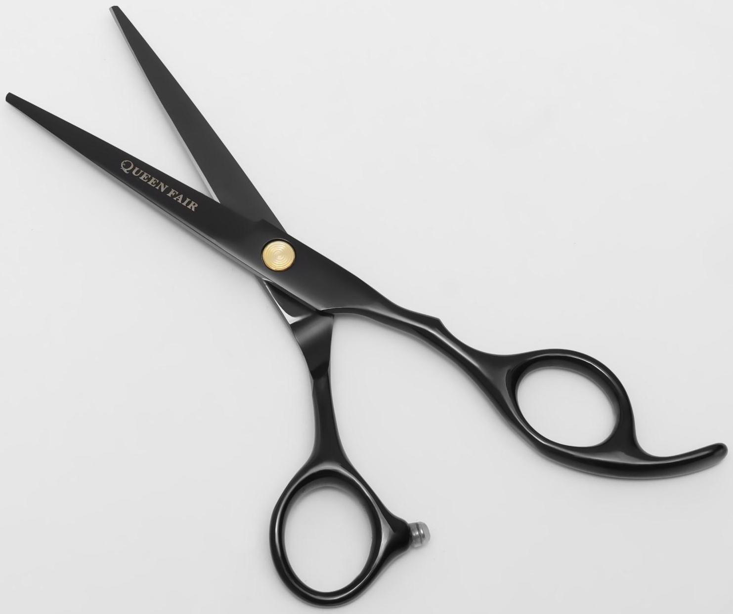 Ножницы парикмахерские с упором «Premium», загнутые кольца, лезвие — 5,5 см, цвет чёрный