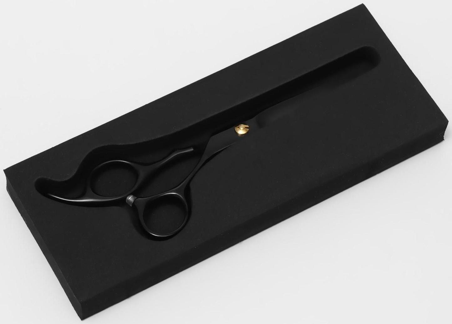 Ножницы парикмахерские с упором «Premium», загнутые кольца, лезвие — 5,5 см, цвет чёрный