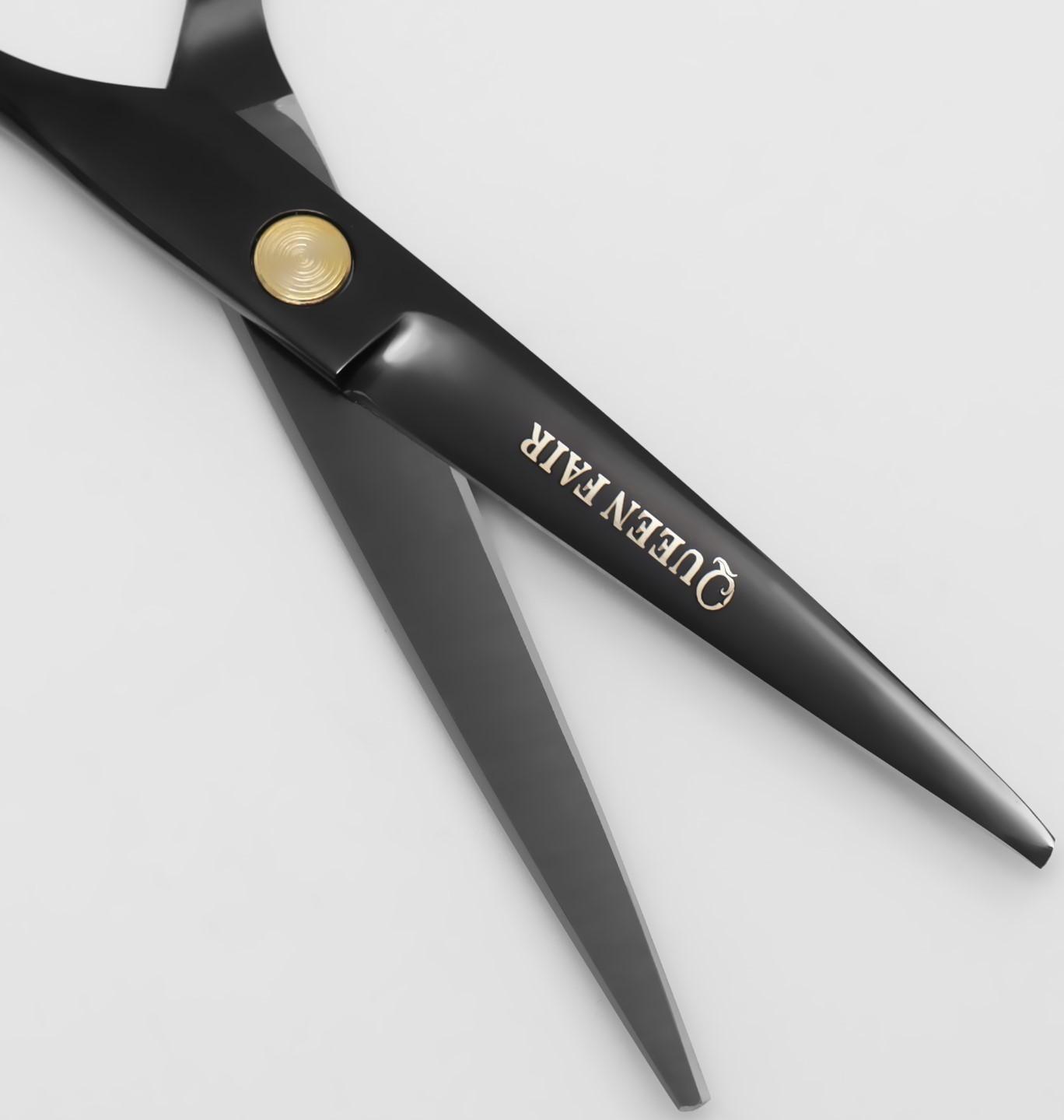 Ножницы парикмахерские с упором «Premium», загнутые кольца, лезвие — 5,5 см, цвет чёрный