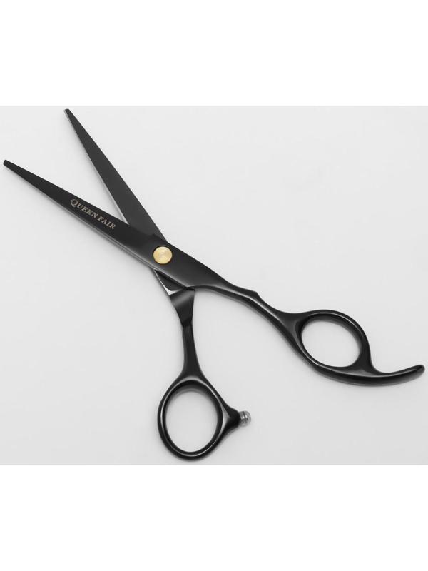 Ножницы парикмахерские с упором «Premium», загнутые кольца, лезвие — 5,5 см, цвет чёрный