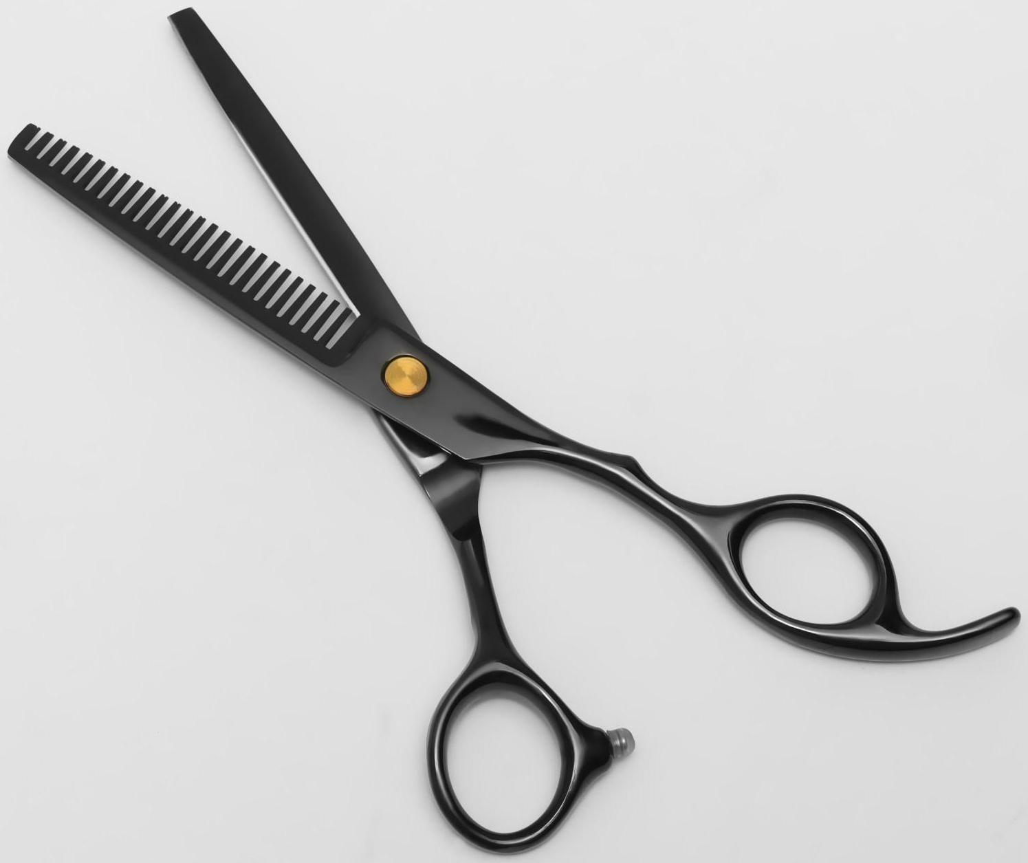 Ножницы филировочные с упором «Premium», загнутые кольца, лезвие — 6 см, цвет чёрный